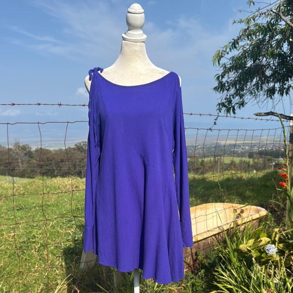 Free People Clear Skies Tunic Dress Violet Cold Shoulder asymmetrical hem Small - Picture 8 of 8